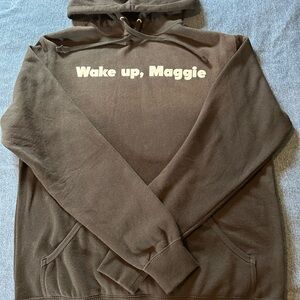 Black Hoodie with 'Wake up, Maggie' Print